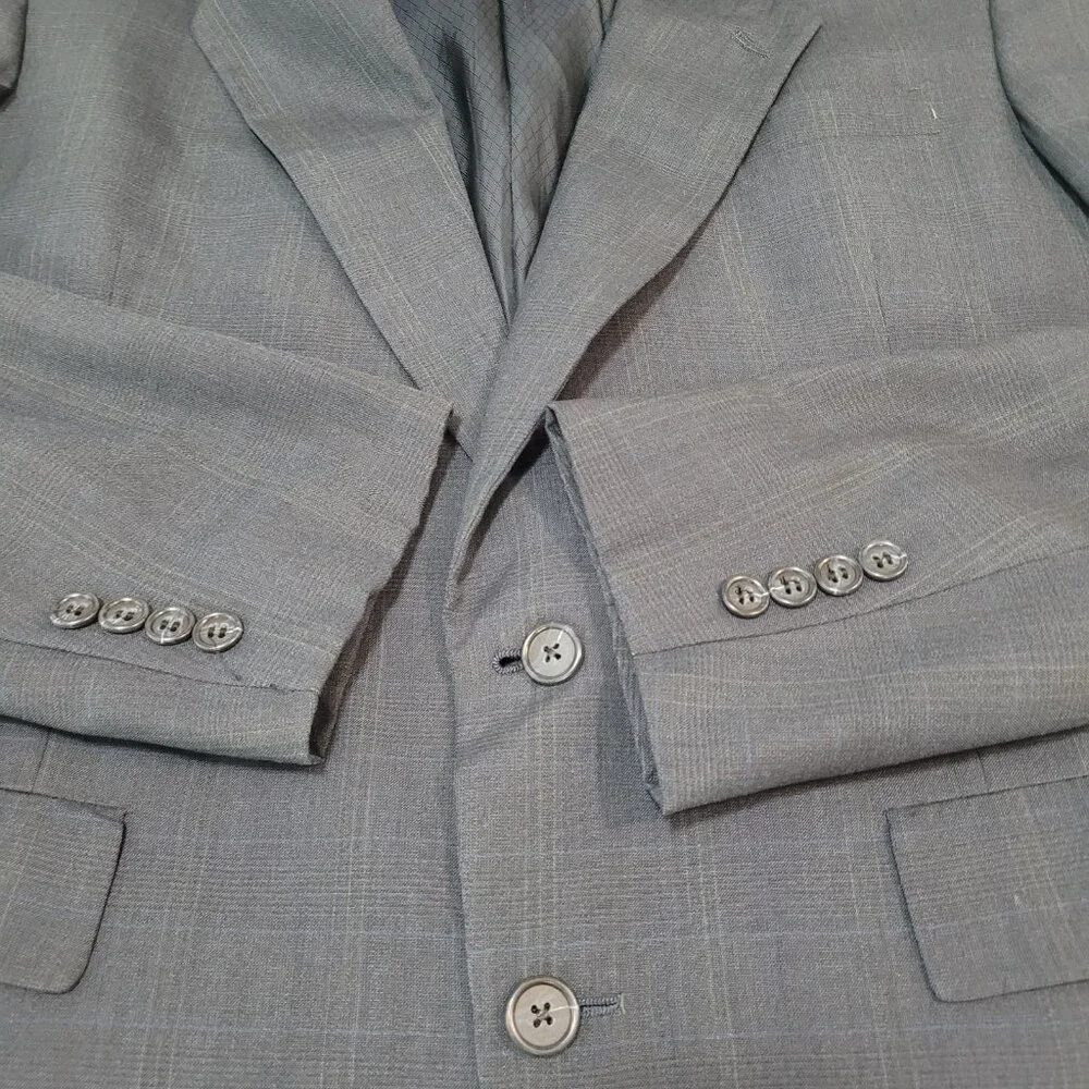 Hart Schaffner & Marx Blue Check Full Suit USA Made Jacket Size 42R Pants 34x31